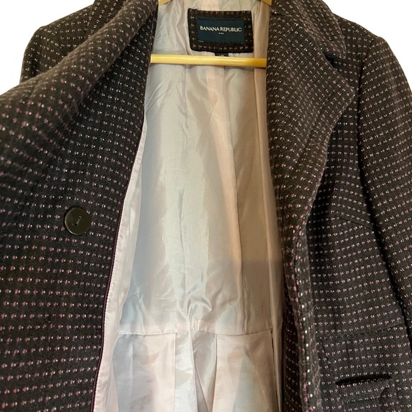 Banana Republic Brown With Pink/White Accent Double Breasted Pea Coat Wool Blend - Picture 6 of 8